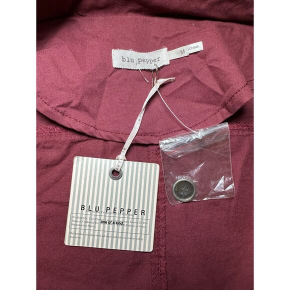 Blu Pepper Utility Hooded Jacket Button Zip Drawstring Maroon Women Size Medium - Picture 8 of 8